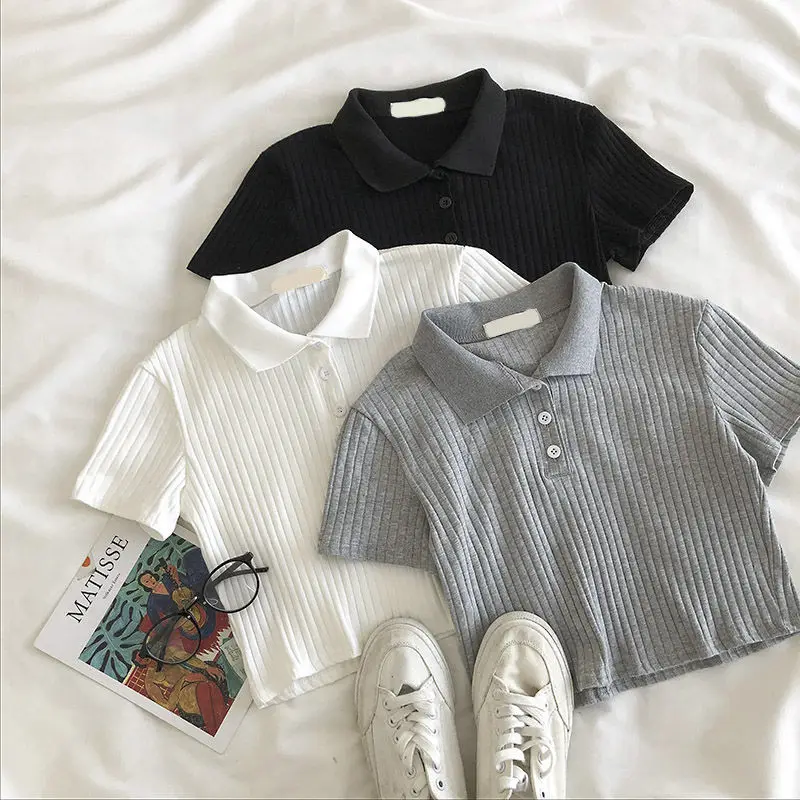 Minimalist Soft Grunge Cropped Ribbed Polo - 5