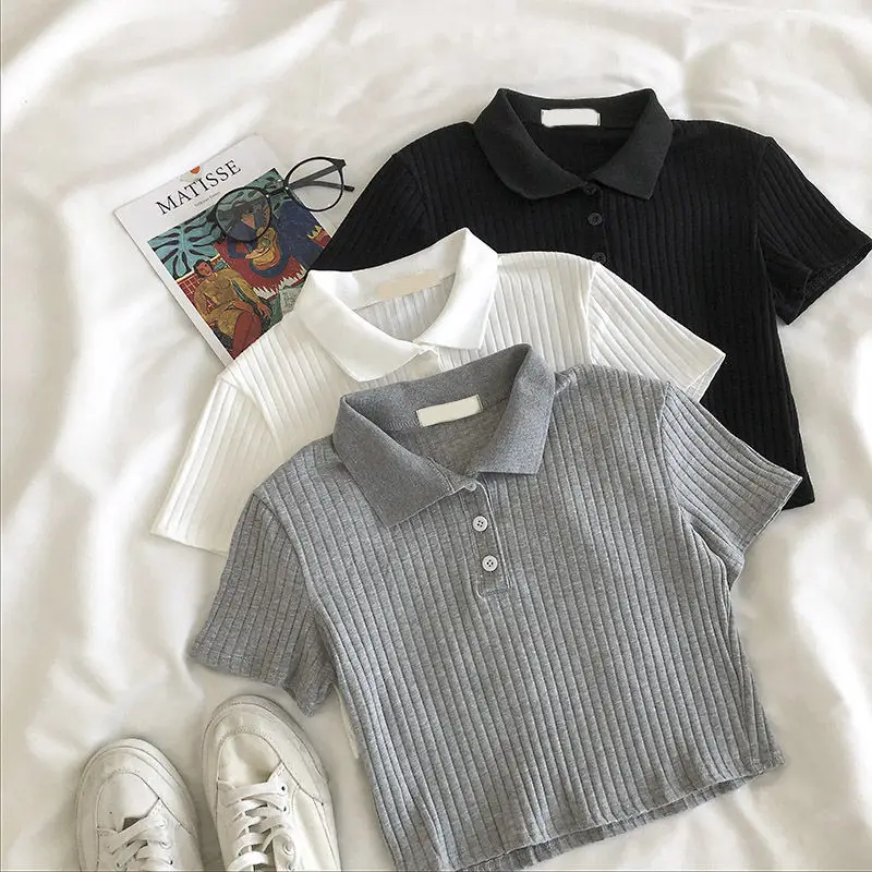 Minimalist Soft Grunge Cropped Ribbed Polo - 3