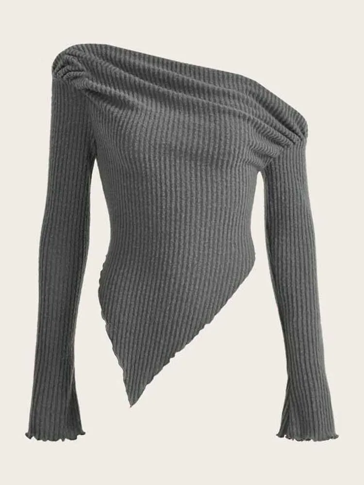 E-Girl Y2K Asymmetrical Ribbed Crop Top - 2