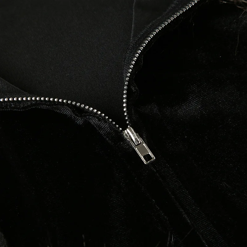 Grunge Glam Velvet Faux-Fur Trim Hoodie - 7