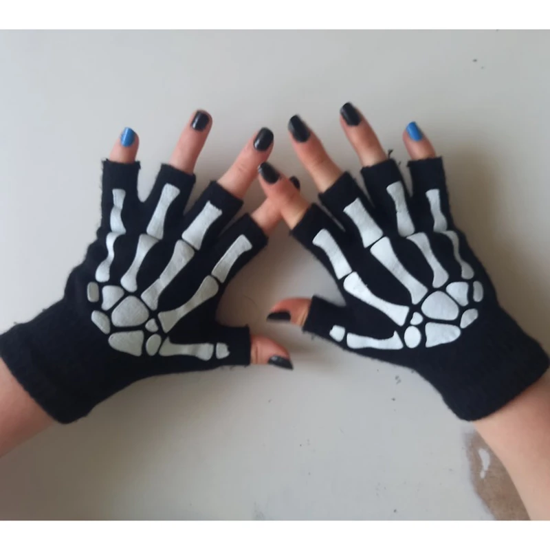 Gothic Cyberpunk Skelett Fingerlose Handschuhe - 3