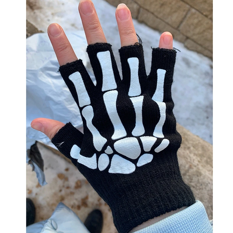 Gothic Cyberpunk Skelett Fingerlose Handschuhe - 4