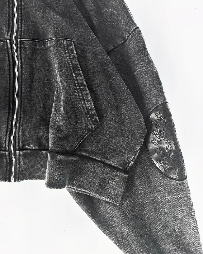 Gothic Grunge Oversized Distressed Hoodie with Occult Embroidery - 2