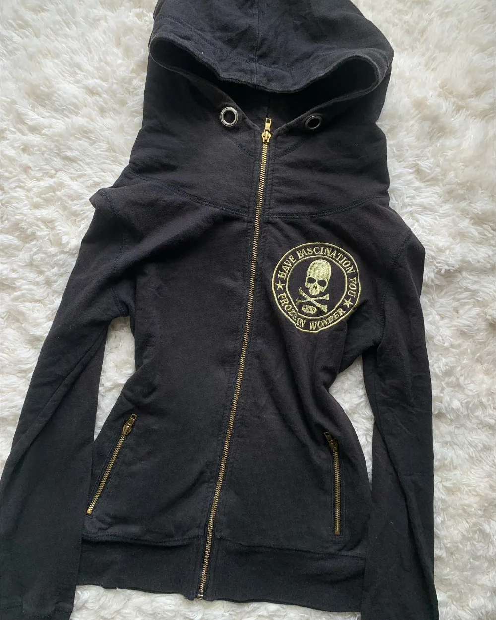 Gothic Grunge Oversized Hoodie with Skull Embroidery - 2