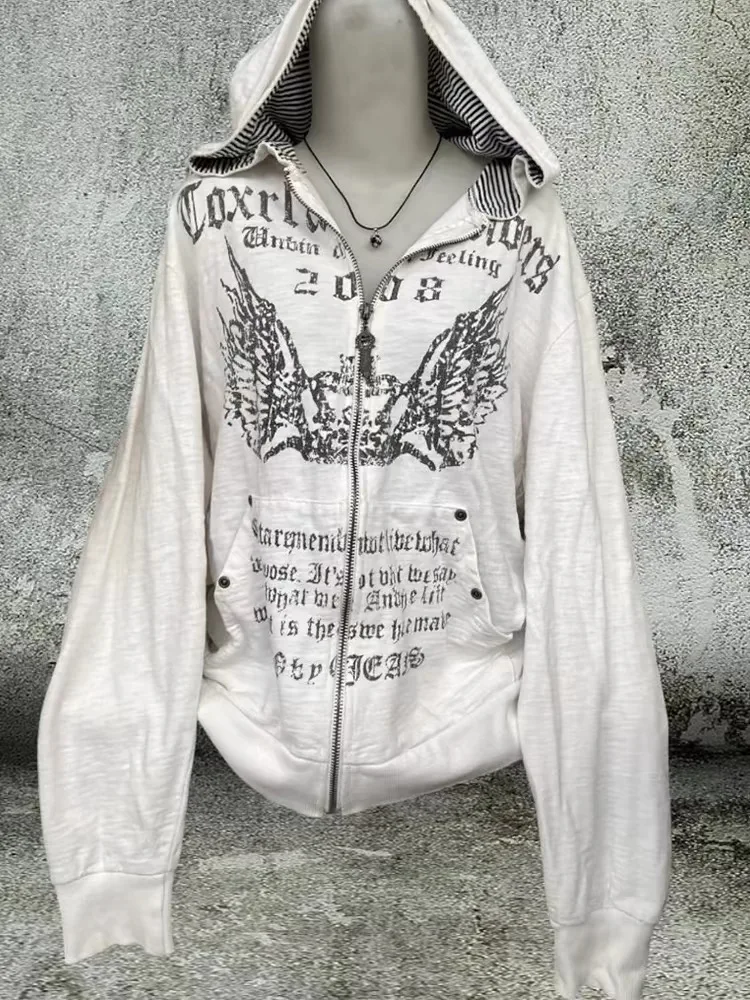 Gothic Emo Graphic Zip-Up Hoodie - 1