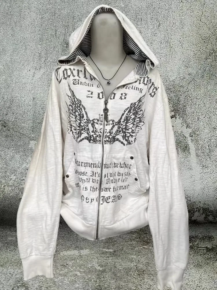 Gothic Emo Graphic Zip-Up Hoodie - 3