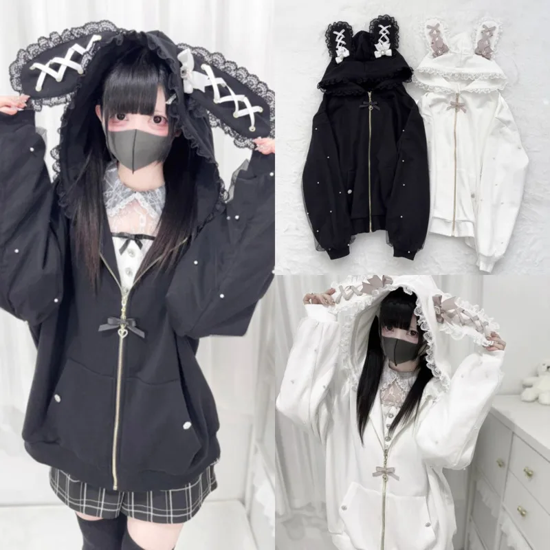 Gothic Lolita Cross-Detail Oversized Hooded Jacket - 2