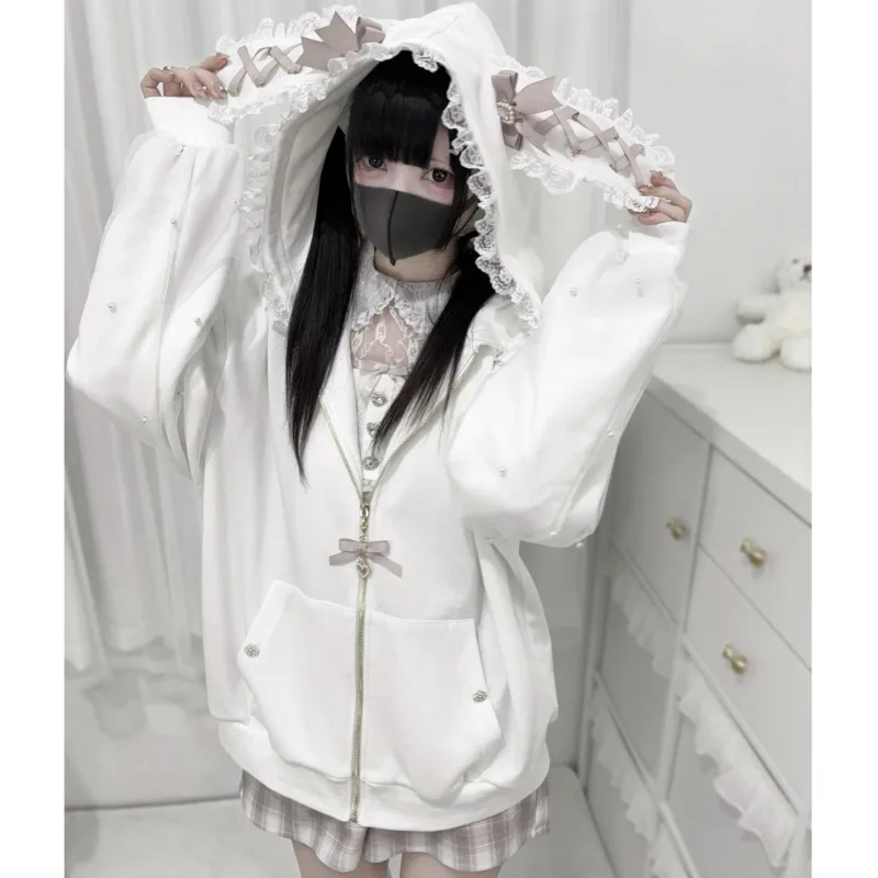 Gothic Lolita Cross-Detail Oversized Hooded Jacket - 3
