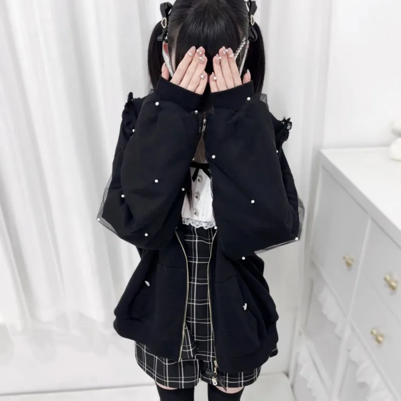 Gothic Lolita Cross-Detail Oversized Hooded Jacket - 7