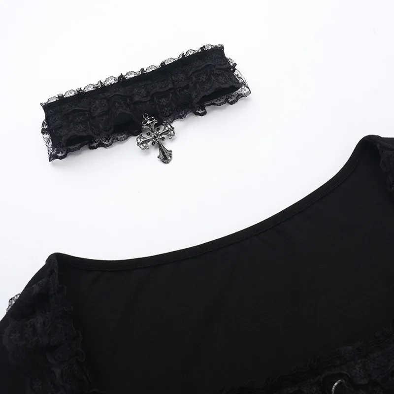 Gothic Lolita Lace-Up Corset Long-Sleeve Top with Choker - 12