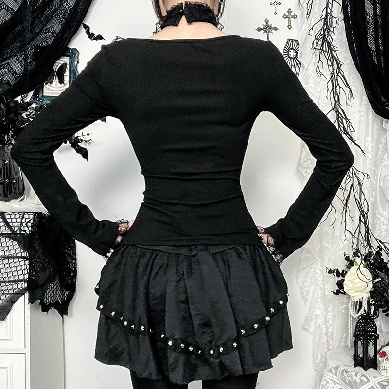 Gothic Lolita Lace-Up Corset Long-Sleeve Top with Choker - 10