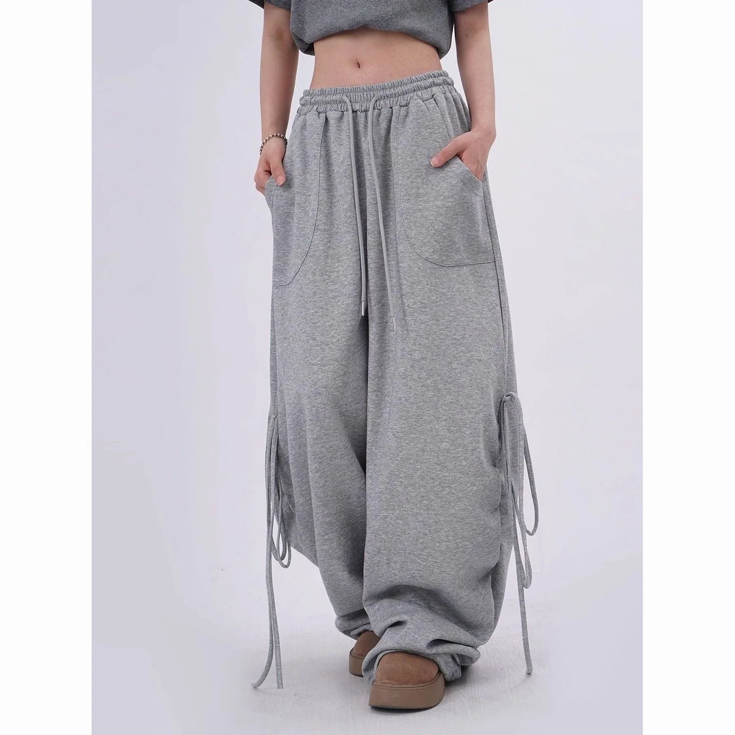 Y2K Baggy Utility Sweatpants with Tie-Details - 1