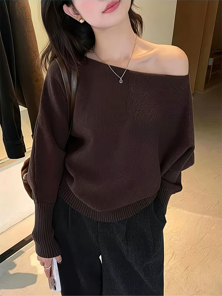 Dark Academia Asymmetrical Off-Shoulder Long-Sleeve Top - 5