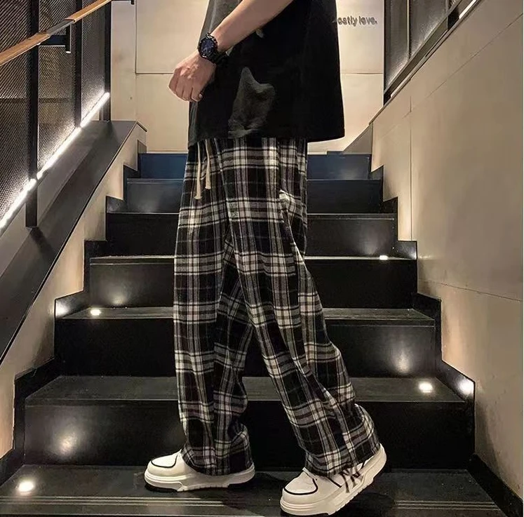 Trousers for Men Straight Summer Check Casual Pants Man Wide Plaid Thin New in Cheap Classic High Quality Original Clothing Xxxl