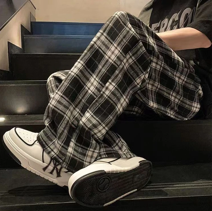 Trousers for Men Straight Summer Check Casual Pants Man Wide Plaid Thin New in Cheap Classic High Quality Original Clothing Xxxl