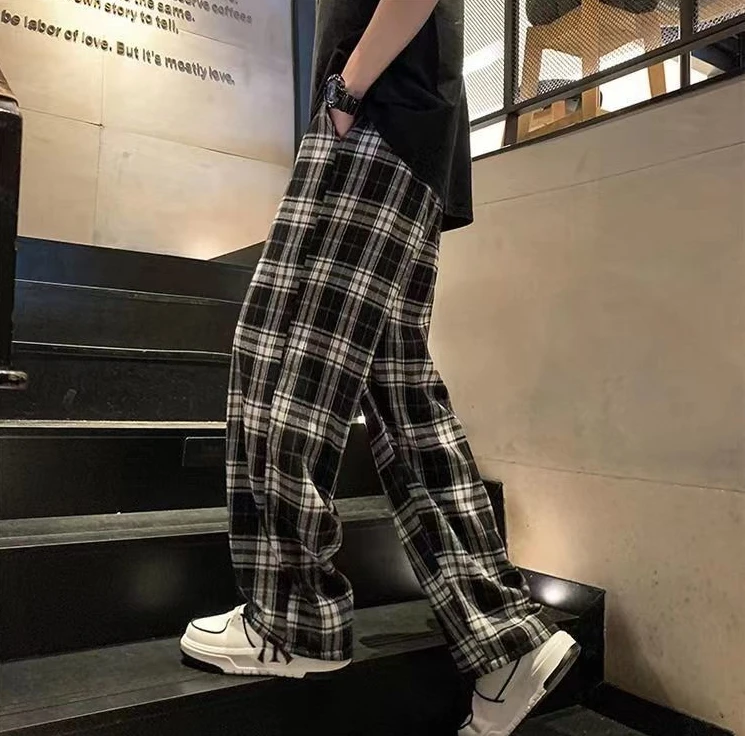 Trousers for Men Straight Summer Check Casual Pants Man Wide Plaid Thin New in Cheap Classic High Quality Original Clothing Xxxl