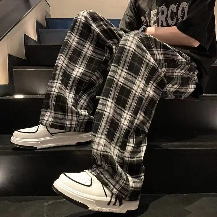 Trousers for Men Straight Summer Check Casual Pants Man Wide Plaid Thin New in Cheap Classic High Quality Original Clothing Xxxl