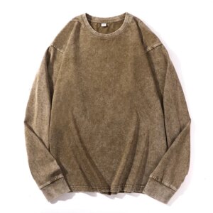 Grunge Minimalist Vintage-Wash Oversized Long-Sleeve Tee