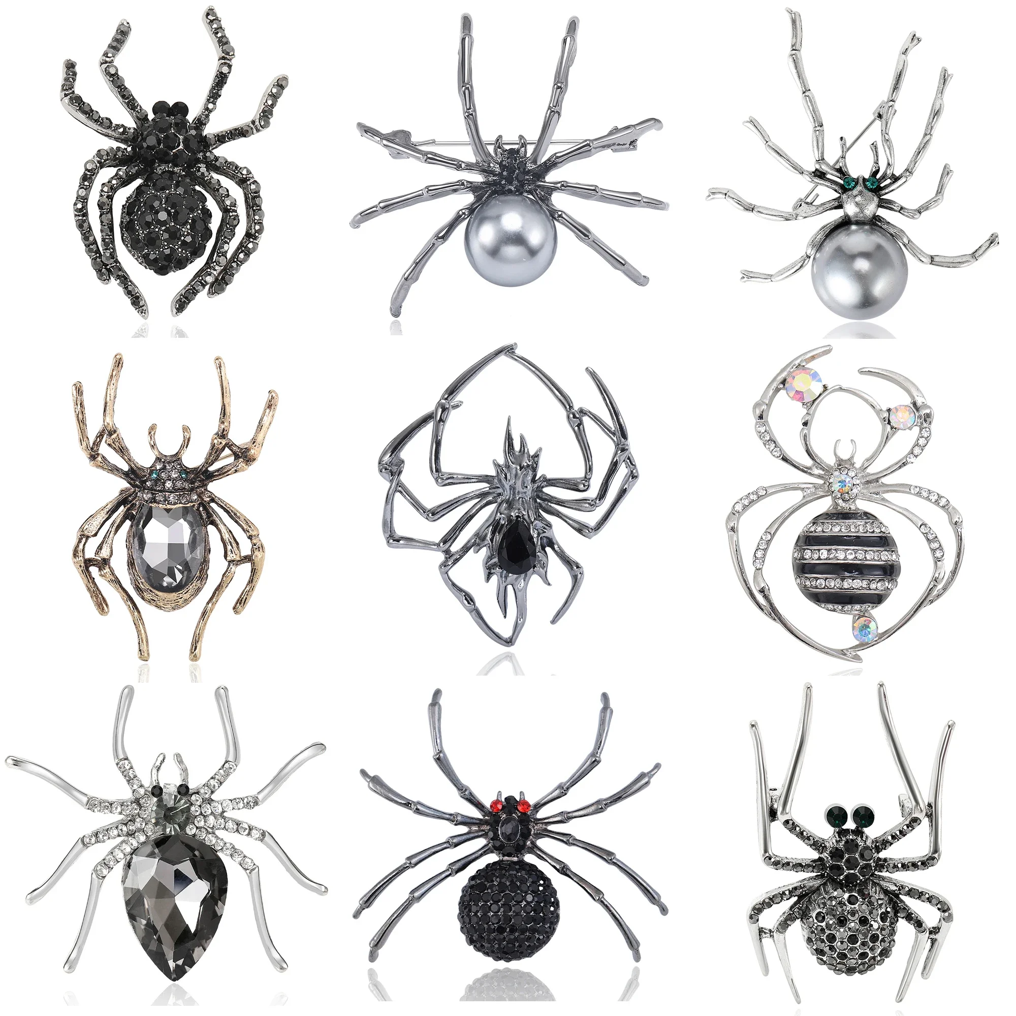 Gothic Rhinestone Spider Brooches